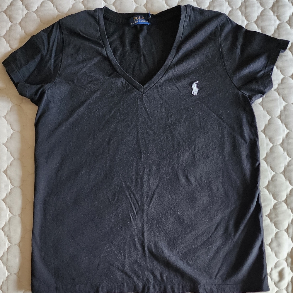POLI Ralph Lauren, black, short sleeves, v-neck, M/L, EUC